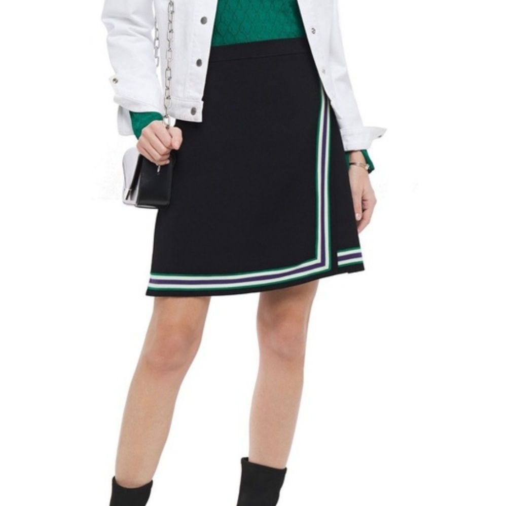 Sandro Black Ponte Knit Cheerleader Mini Skirt Faux Wrap Contrast Trim Sz Small - Picture 1 of 13